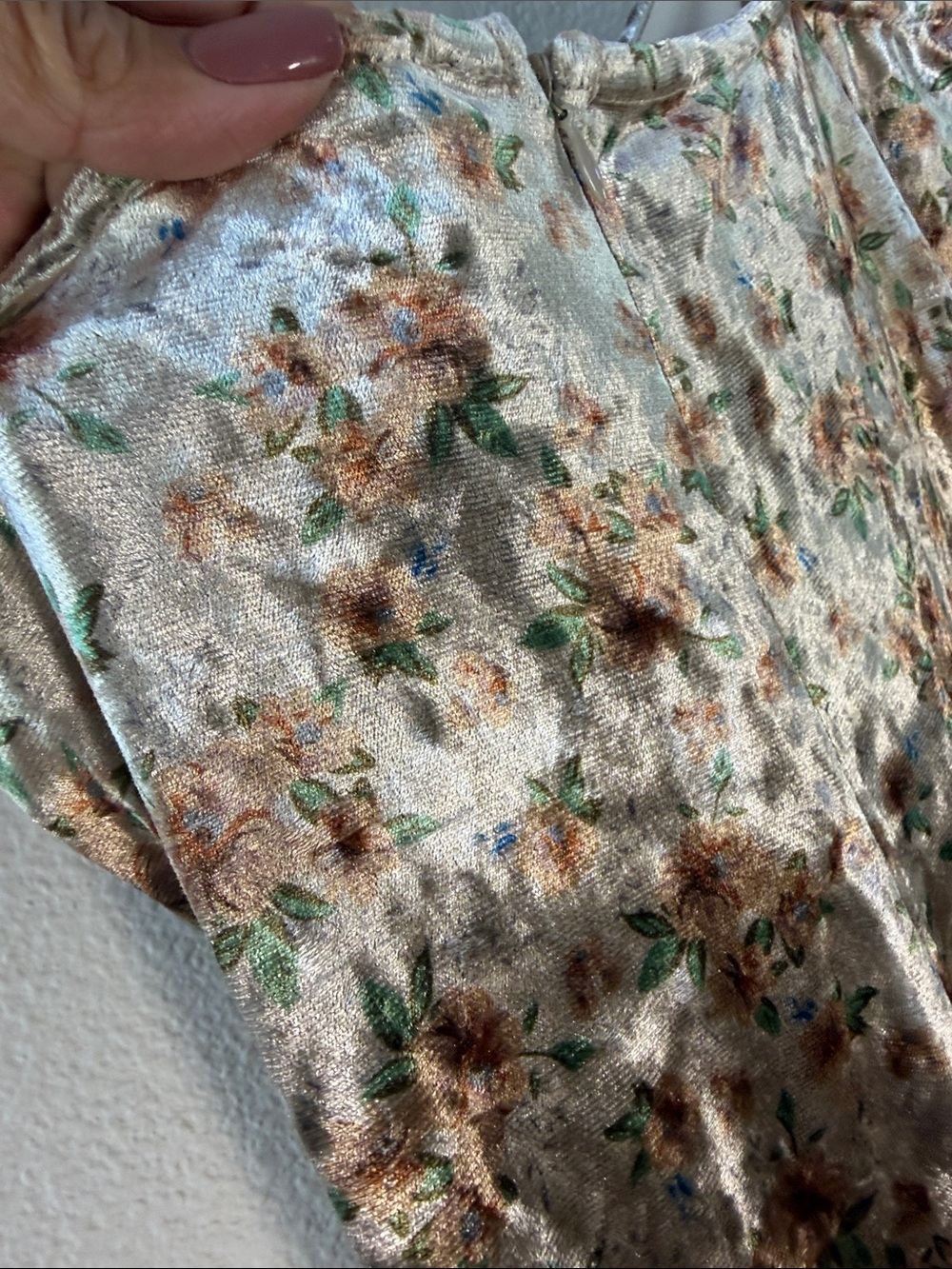 Emory Park Velvet Floral Slip Dress in Brown, Cream and Green - Picture 12 of 12